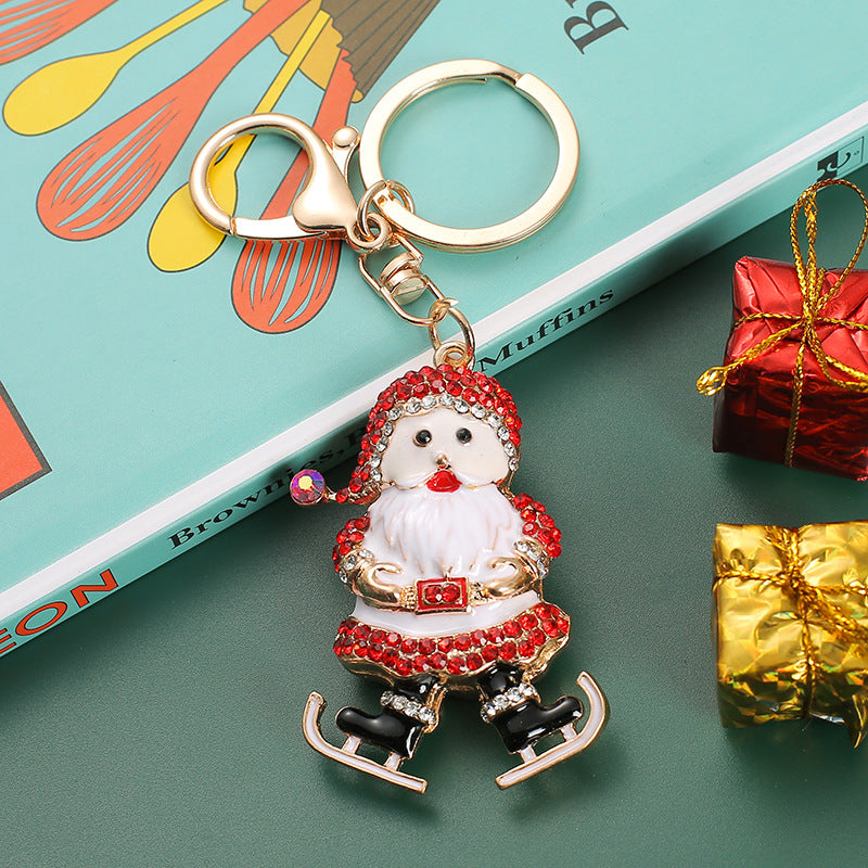 Wholesale Diamond Inlaid Christmas Crutches, Bells, Alloy Keychains